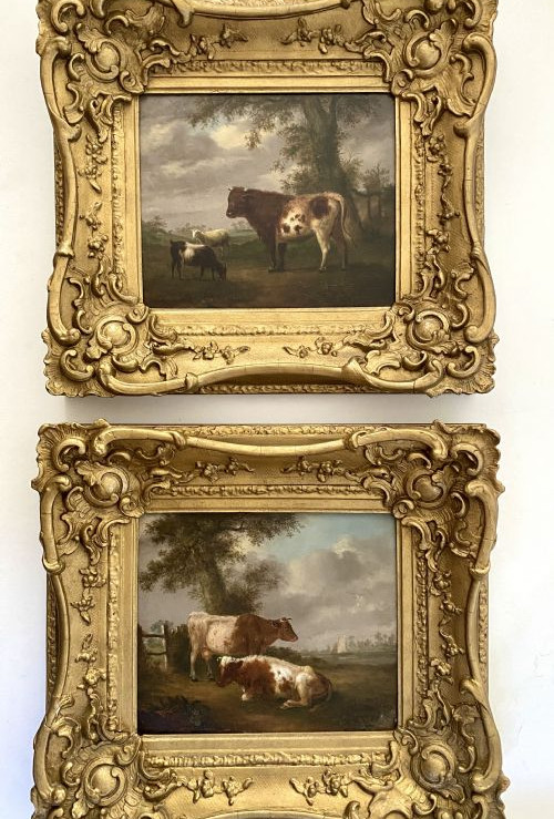 Pair of Late Georgian Oils of Cattle at Rest,  by George Vincent (1796-1831)