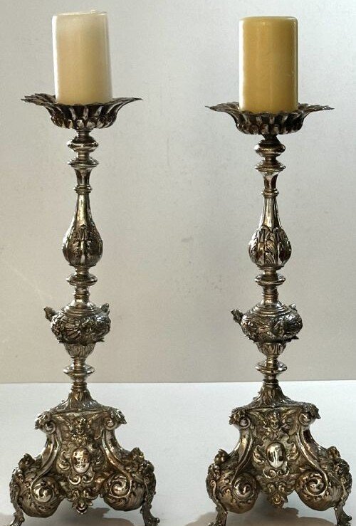 Antique French Silver plated Altar Candlesticks