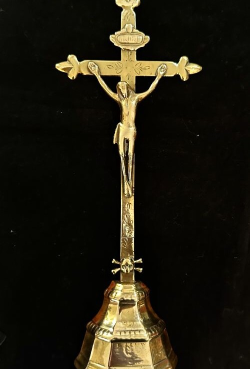 19th Century Brass Altar Crucifix
