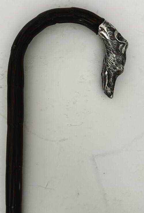 Walking Cane with Greyhound Handle in Silver