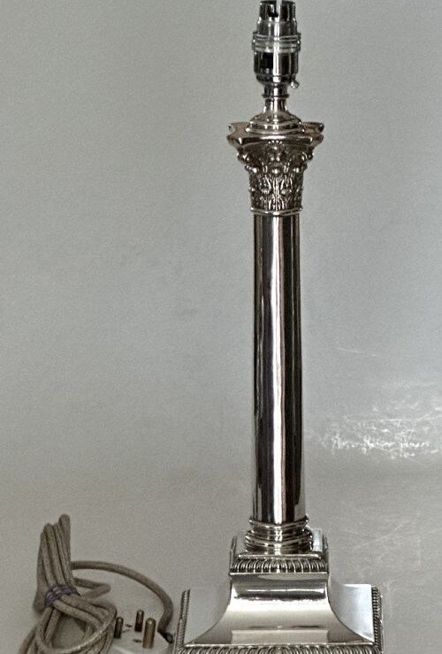 Silver Plated Corinthian Column Table Lamp