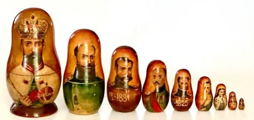 Russian Nesting Dolls Portraying the Tzars