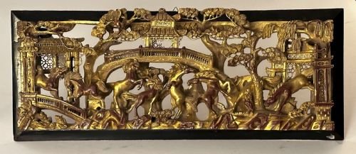 Chinese Carved Panel depicting "The Eight Divine Horses"