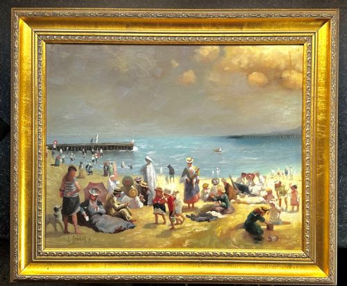 Oil on Canvas of Impressionist Beach Scene