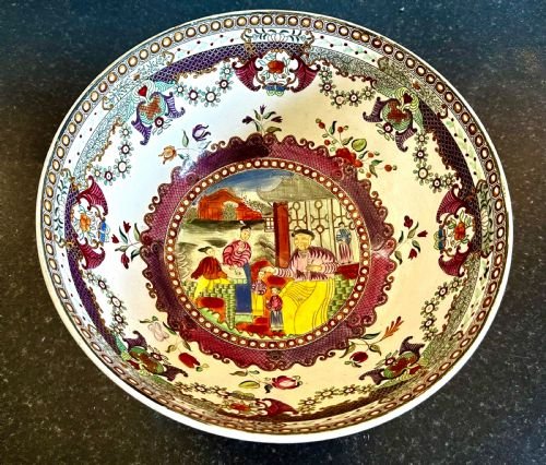 Pearlware Punch Bowl, Boy in the Window Pattern