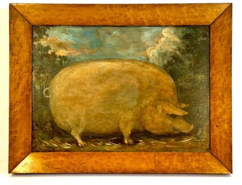 Oil Painting of Prize Pig on Oak Panel