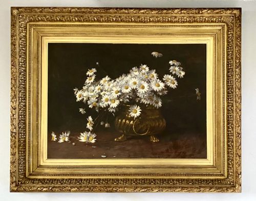 Large oil on canvas of Marguerite Daisies in a Brass Bowl by Sir George Reid PRSA. 1890