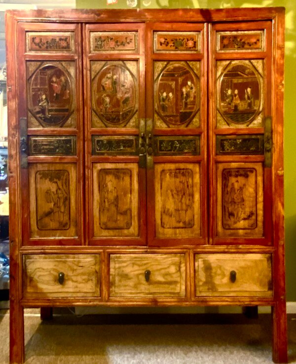 Chinese Painted Wedding Cabinet, Late Qing dynasty