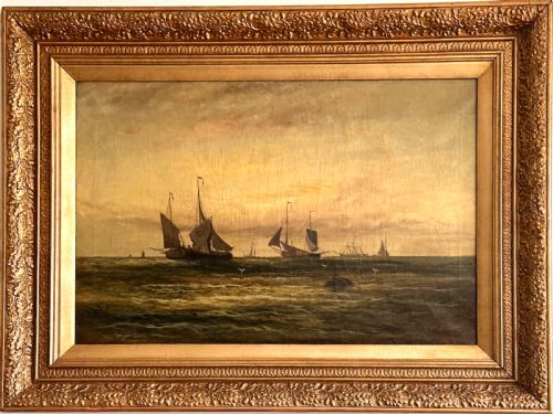 Oil on Canvas of a Maritime Theme at Sunset