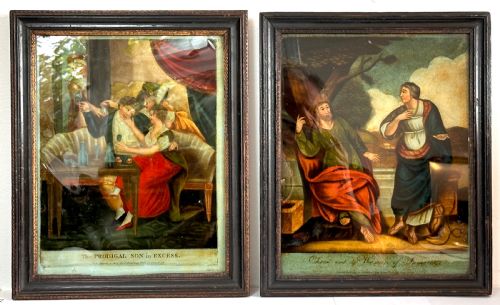 Pair of Georgian Reverse Paintings on Glass