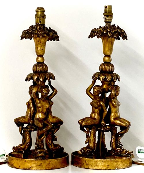 Italian Carved and Gilded Table Lamps
