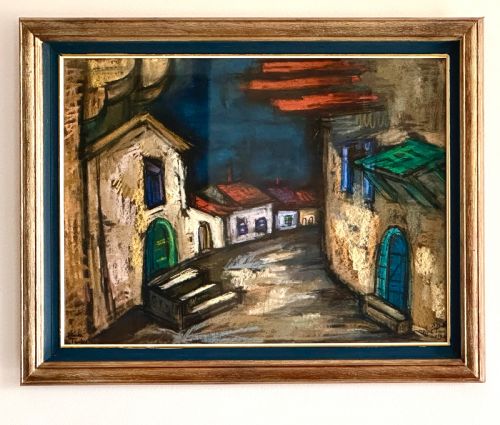 Pastel painting by Hungarian Painter Blanca Tauber (1910-1989) - Prague scene.