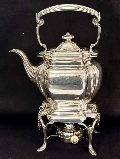 Silver Plated Teapot on Stand with Spirit Burner.
