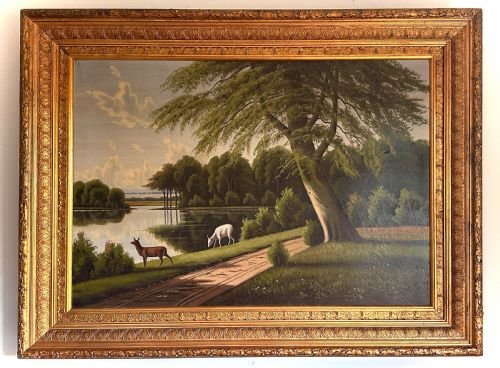 Large Oil on Canvas Depicting  a Park Scene