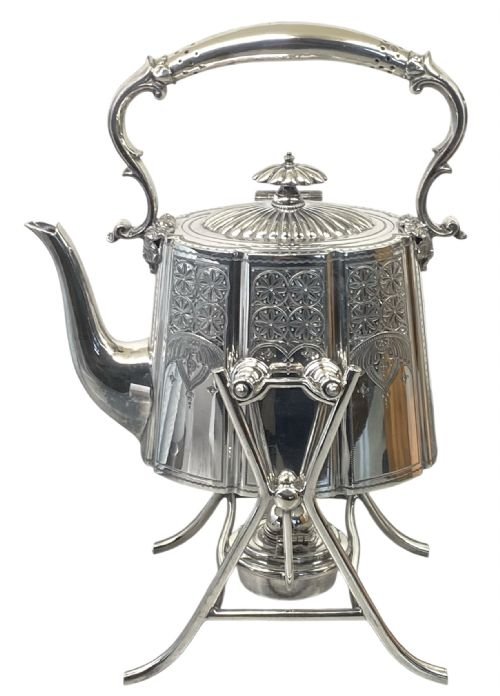 Silver Plated Kettle with Burner on Stand