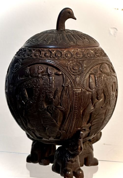 19th Century Carved Coconut Shell Tea Caddy
