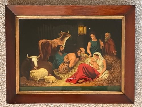 Regency Reverse Lithograph Print on Glass of The Nativity.