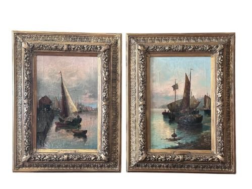 Pair of Oils on Canvas Depicting Sail Boats by Adrian van Porten