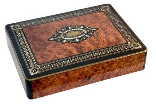 Table Box Made From Amboyna, with Mother of Pearl and Brass Stringing.