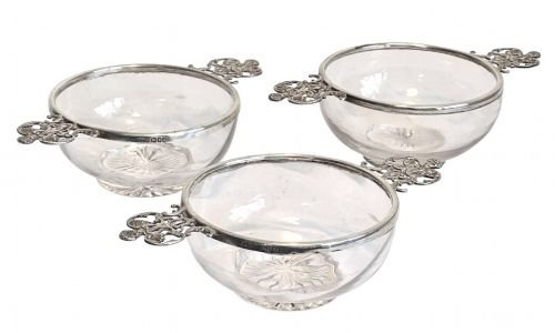 Set of 3 Silver Mounted Glass Bowls by William Comyn's, 1896.