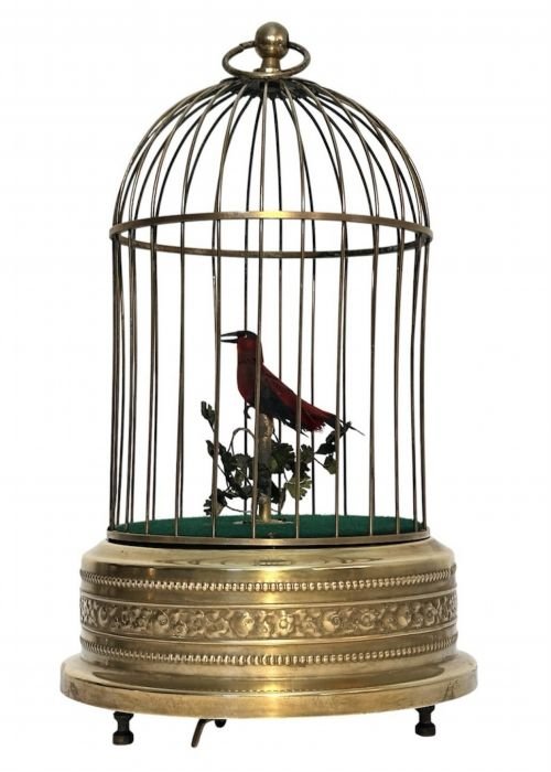 Swiss Singing Bird in Cage with Head, Beak and Tail movement.