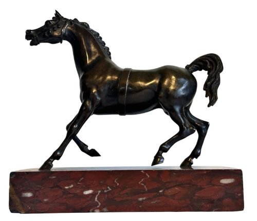 Bronze Stallion on a Marble Base, ca 1850