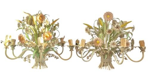 Pair of Italian Painted Tollware Chandaliers